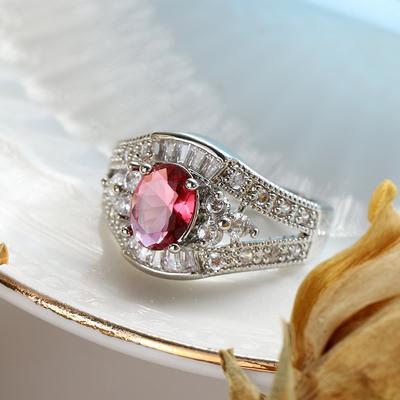 2025 Rode Kubieke Zirconia Ring Ovaal Geometrisch Sterling Zilver Kleur Ring Mode Elegant en Schitterend Accessoires