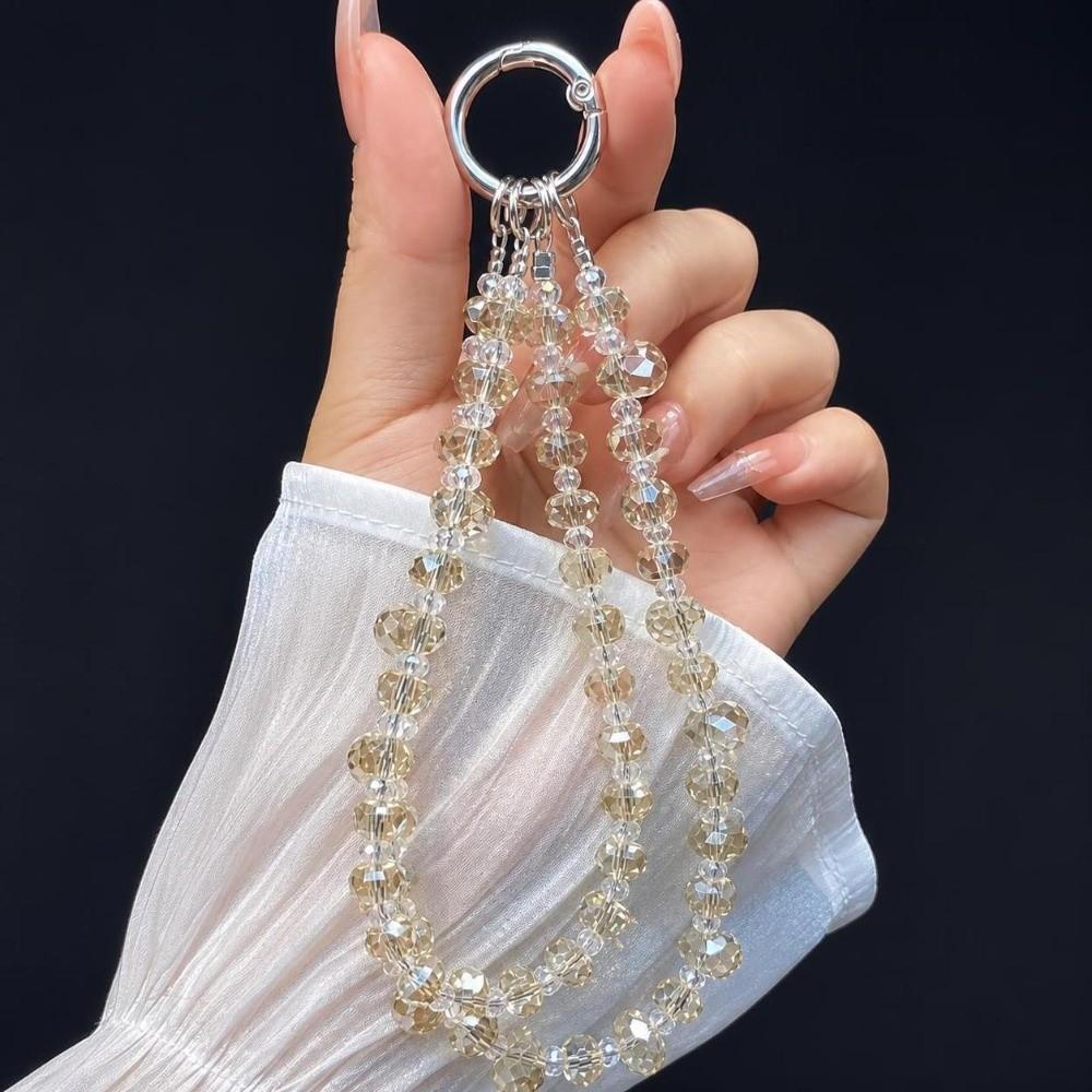 Double Chain Wrist Strap Shiny Crystal Keychain Charm Sparkle Phone Lanyard  Mobile Phone