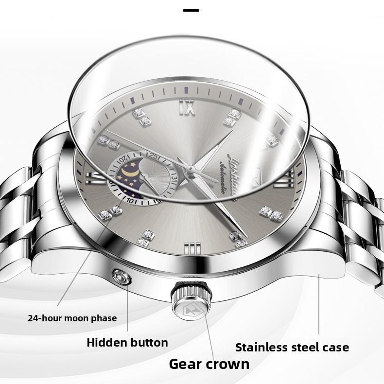 JINSHIDUN Fully Automatic Mechanical Watch Moon Phase Three-hand Men's Wristwatch