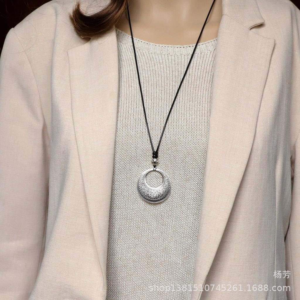 Tibetan Style Pendant Necklace: Ethnic, Classic, Versatile, Long Chain for Sweaters