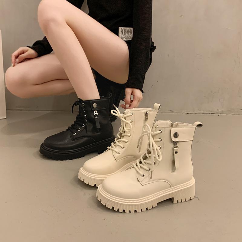 British style thick-soled heightening black Martin boots women's summer 2025 super fire new popular lace-up small short boots locomotive boots