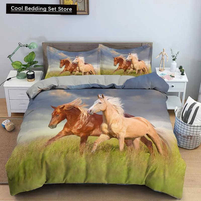 Pferde Bettwäsche Sets Einzel Doppel Queen King Size Steppdecke/Bettbezug mit Kissenbezug 2/3 Stück Bettzeug Polyester Bettdeckenbezug
