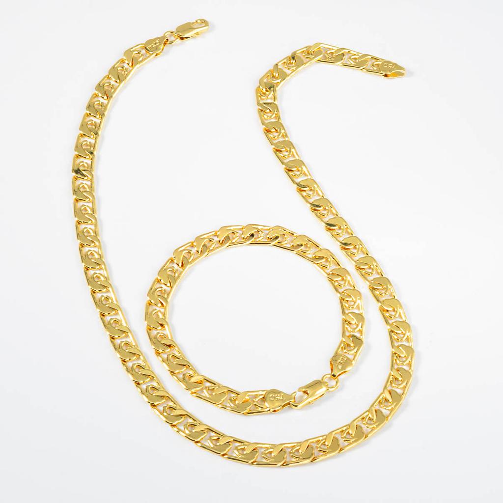 Klassische Europäische und Amerikanische Figaro Panzerkette Geometrische Flache Kette Spleiß Hale Atmosphärisches Halsketten Armband Set 2026