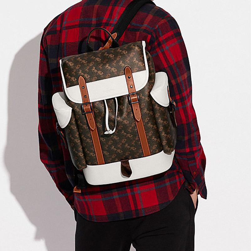 New COACH Hitch Coated Canvas With Leather Backpack Tubas Men's White & Dark Brown C8460-JITX0