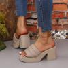 New Women's Thick Sole Thick Heel Square Head Slippers Women's Summer Outwear High Heel Stripe Sandals