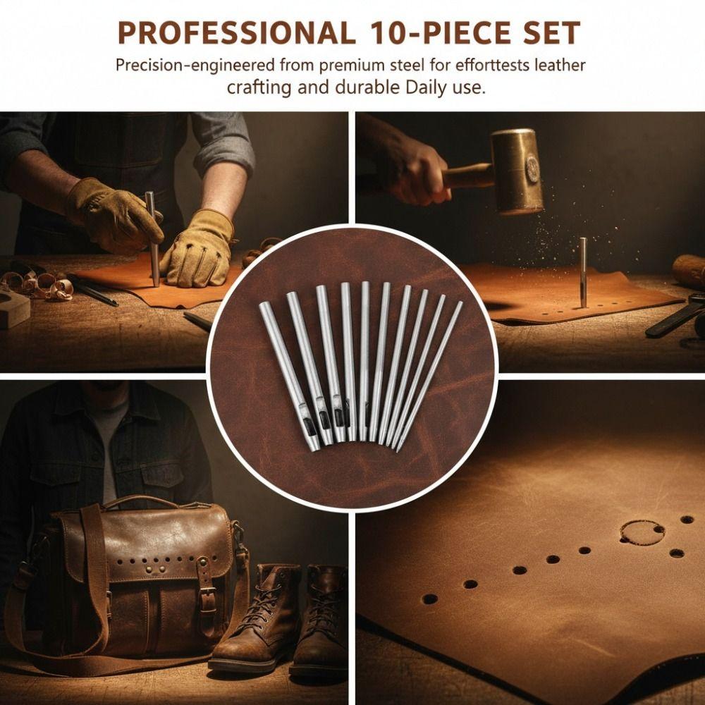 10 Pcs Round Hollow Punch Set 0.5mm-5.0mm Punch Tool Kit  Leathercraft & DIY Crafting
