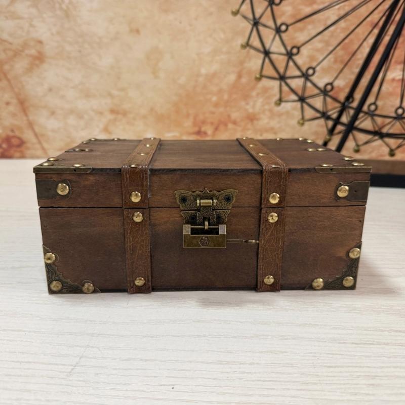 Wooden Decorative Box for Jewelry Storage and Display Cabinet Keepsakes Chest with Lock Mechanism Trinket Organiser