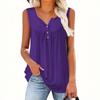 Women's Notch Neck Sleeveless Plus Size Tank Top Solid Color Front Pleated Button Casual Camisole