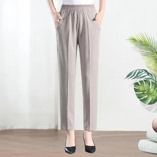 WTEMPO XL-5XL Damen Frühling Sommer Große Größe Eisseidenhose Weibliche Einfarbige Freizeithose mit elastischer Taille