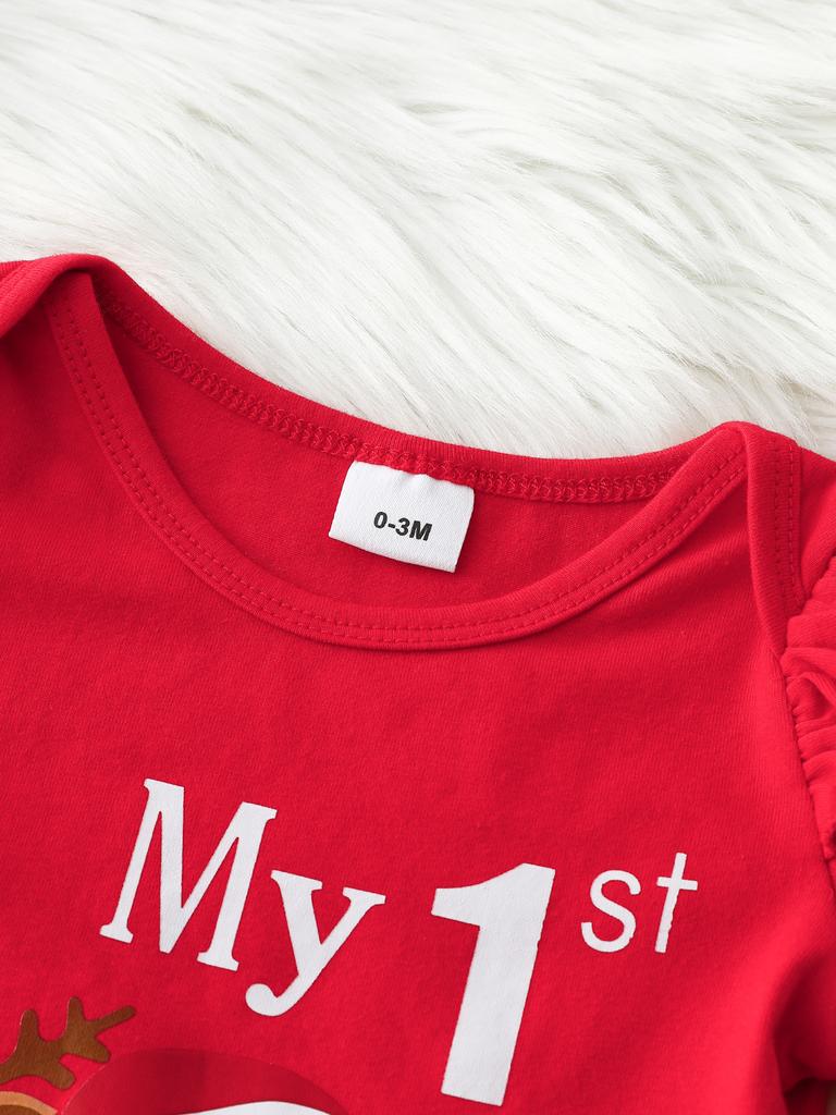 Alphabet Print Baby Romper Set - Bow Pants Two-Piece Outfit