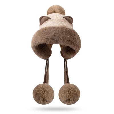 Cap with Brushed Cold Pom Pom Small Face Cute Flight Cold Protection Hat [Clape] Women's Earmuffs, Lining, Protection, Warm, Earmuffs, Hat, Thick,