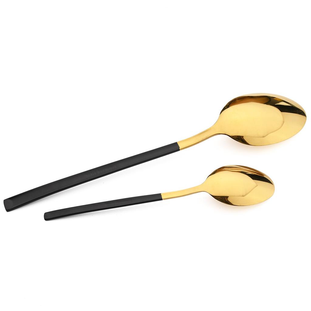 24pcs Black Gold Tableware Set Western Dinnerware Set Knife Forks Coffee Spoon Flatware Mirror Stainless Steel Kitchen Cutlery