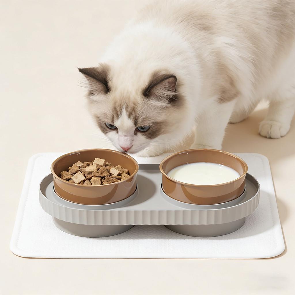 Anti-Tip 2-in-1 Dog and Cat Food and Water Bowl with Weighted Base, Easy-Clean Plastic Double Bowl for Small and Medium Pets