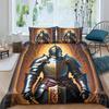 Medieval Duvet Cover Set, Medieval Knight Holding An Aged Old Shield Historical Theme Digital Print Bedding Set