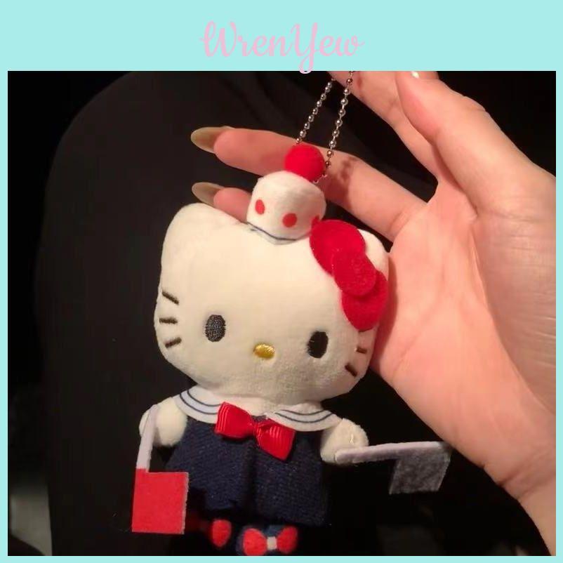 Navy Hellokitty Black Leather Bag Pendant Cute Kt Cat Keychain Decoration