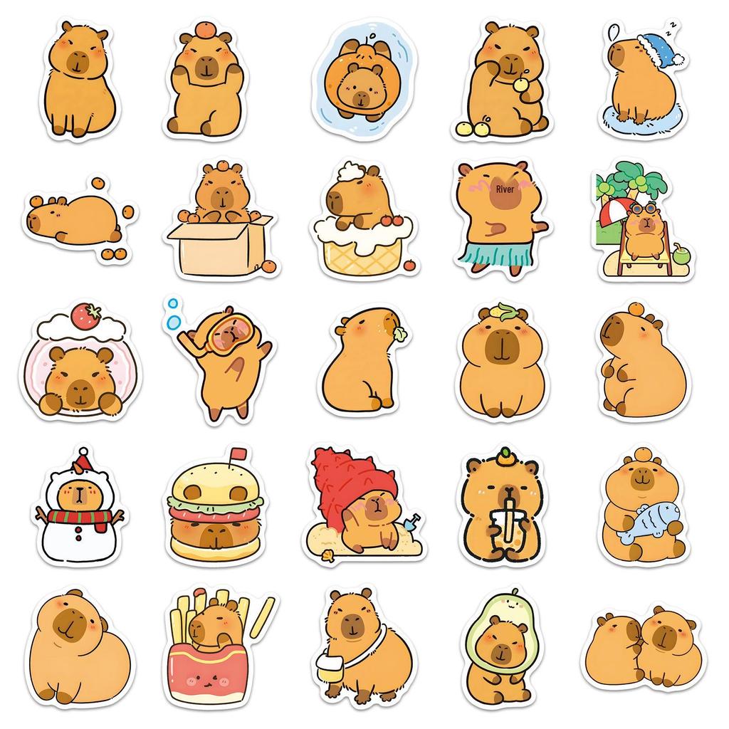 100 Capybara Animal Pattern Stickers for Laptops, Luggage, and Water Bottles