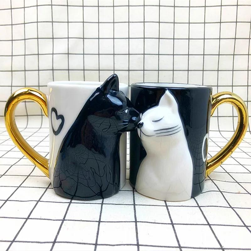 1 stk Kyss Katt Keramiske Krus for Par, Ektepar Krus, Jubileumskrus, Morgen Melk Kaffe, Tekopp Frokost, Valentinsdag,