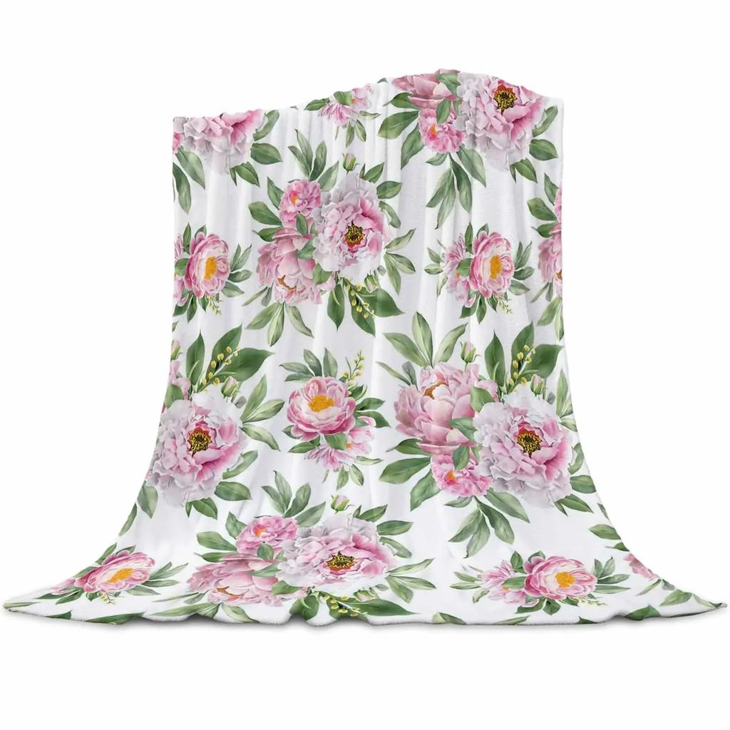 Blue Flower Watercolor Painting Throw Blanket Portable Soft Sofa Blanket Warm Flannel Blanket for Beds Sofa Couch King Full Size