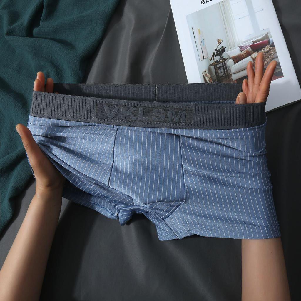 Men's Striped Mid-Waist Boxer Briefs - Comfortable & Breathable Four-Corner Youth Shorts