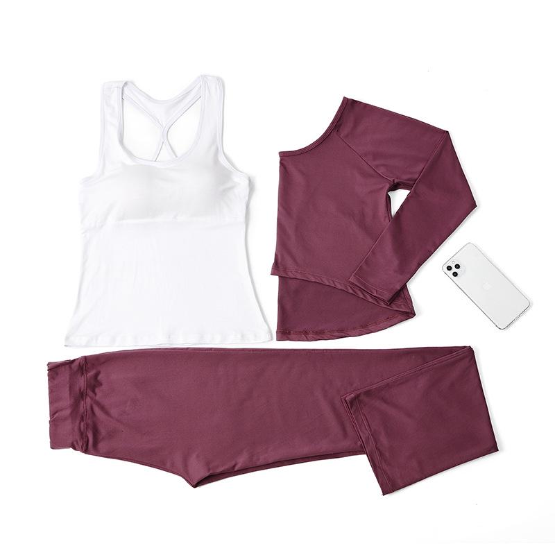 Women's Korean-Style Slimming Yoga Set with Chest Pads - Nude-Feel Double-Sided Brushed Medium-Long Sleeves