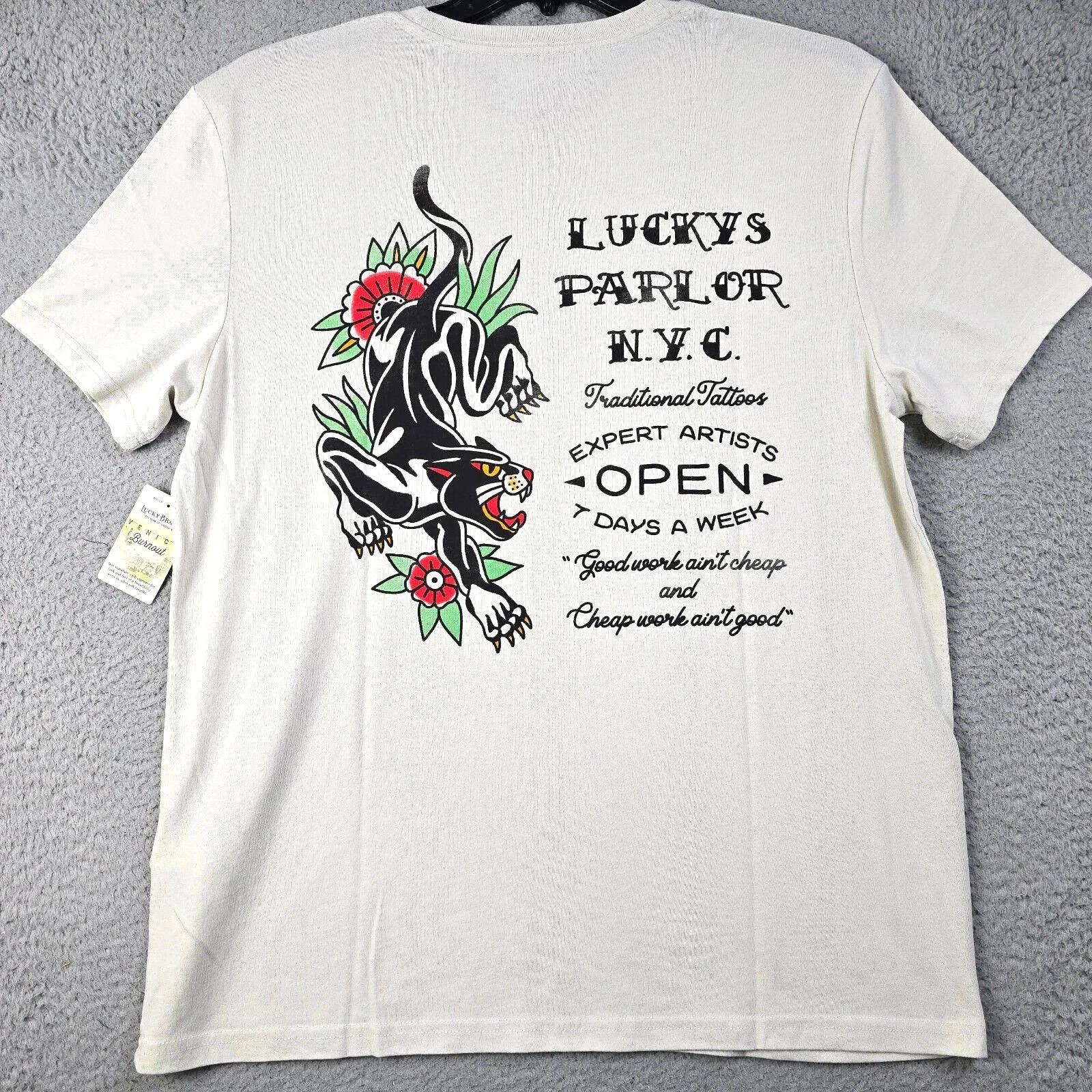 

Lucky Brand Футболка TATTOO Parlor Мужская Размер L Белый BIKER DIVE Bar Потертая с бирками 4XL