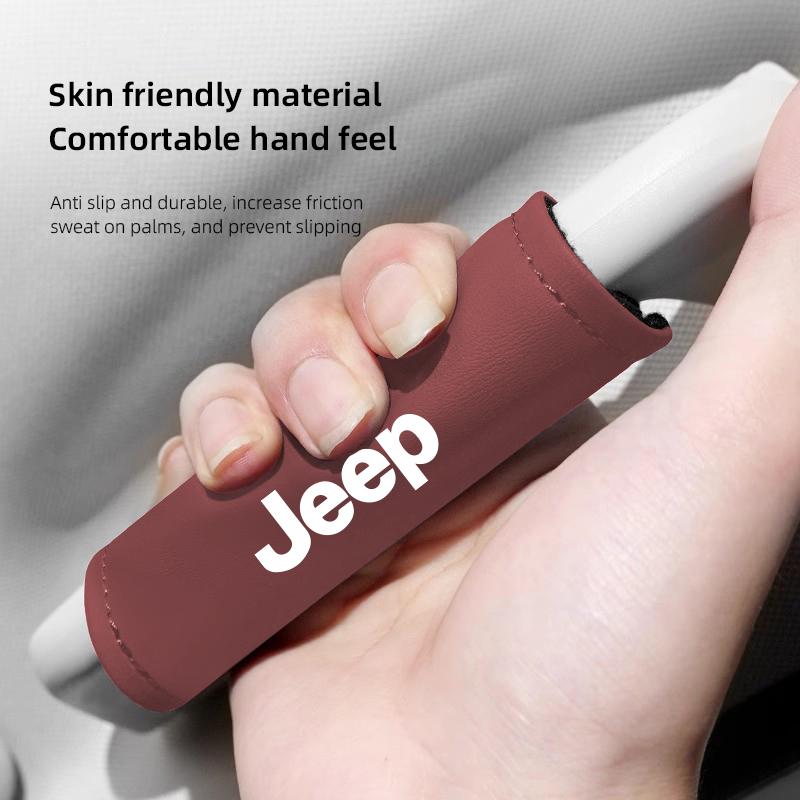 2Pcs Leather Car Door Armrest Cover Roof Handle Covering For Jeep Grand Cherokee Wrangler JK Gladiator Compass Renegade Wagoneer AJR1