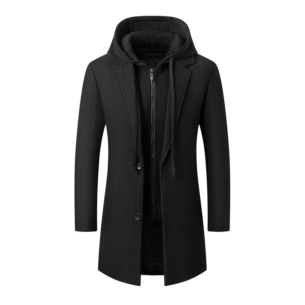 Autumn and Winter Men's Business Thickened Woolen Coat, Fashion Hooded Removable, Coat Men's Coat