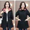 Women's Mid-Length Spring and Autumn Windbreaker – Waist-Designed Fashionable Hooded Plaid Jacket