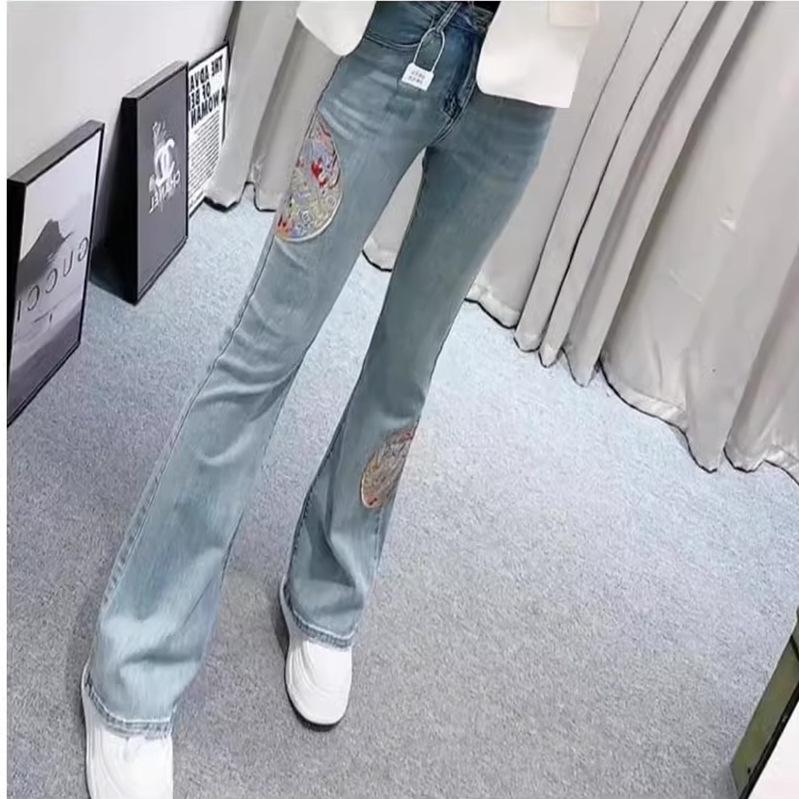 

2024 Spring/Summer High Waist Chinese-Style Denim Flare Pants XS