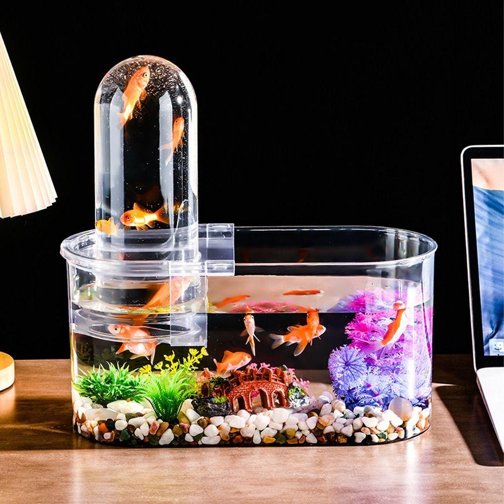 

Clear View Floating Desktop Fish Tank Plastic Ecological Tank Small Goldfish Tank Home Living Room Short