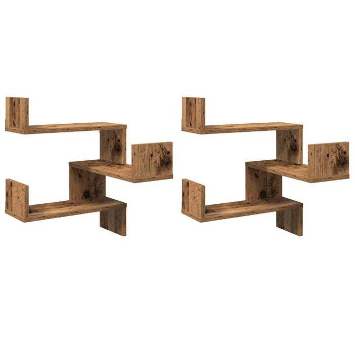 VidaXL Corner Wall Shelves 2 Pcs Old Wood 40x40x49.5 Cm, Wall Shelf, Hanging Shelf, Hanging Wall Shelf, 856607