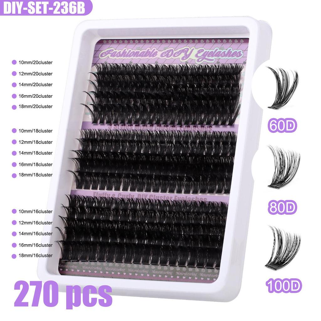 DIY Dense D-Curl False Eyelash Extension Set - Fluffy, Segmented & Curled Doll Lashes
