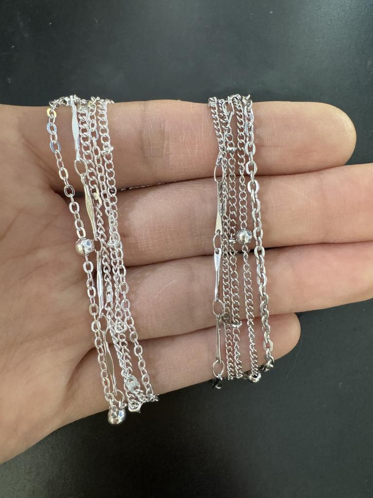 5 Pcs/Set Unisex Silver Plated Stainless Steel Anklets Summer Beach Bracelet Jewelry Accessory for Valentine's Day Gift