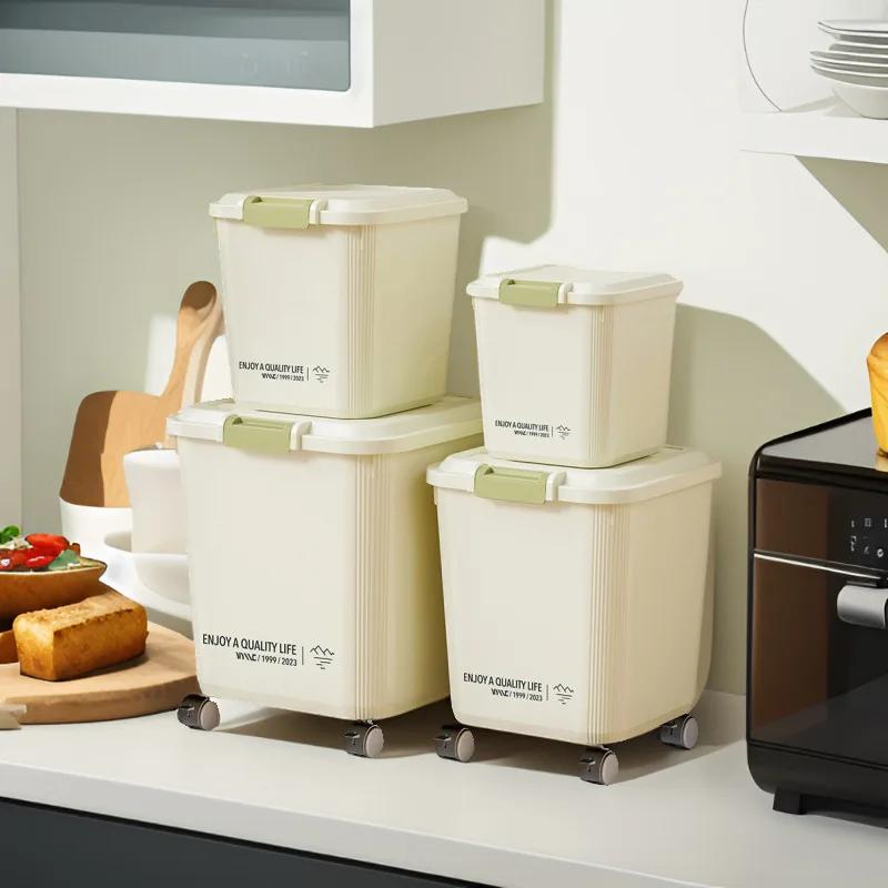 Recipient de orez de 5-25 KG Cutie de depozitare pentru orez Distribuitor de cereale sigilat cu cataramă Organizator de containere pentru hrana pentru animale de companie, rezistent la insecte