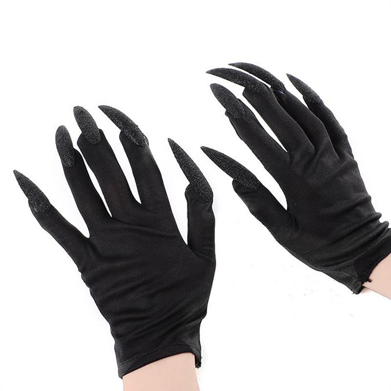 

Halloween Gloves Makeup Black Nail Ghost Claw Dress Up Short Gloves Fashion Cosplay Halloween Performance Gloves Accessories One Size