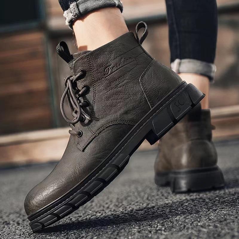 Short Boots Men's Autumn 2025  New High Top Men's British Casual Black Leather Shoes Workwear