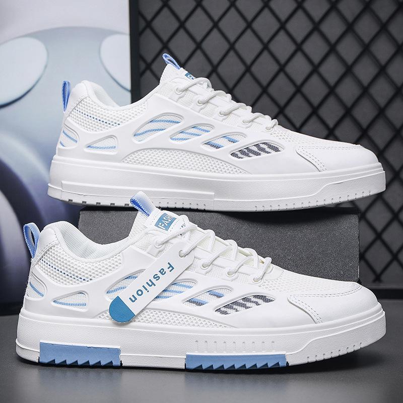 

2025 spring and summer new breathable mesh white shoes men s low-top lightweight flat baseplate shoes fashion casual sports shoes 39