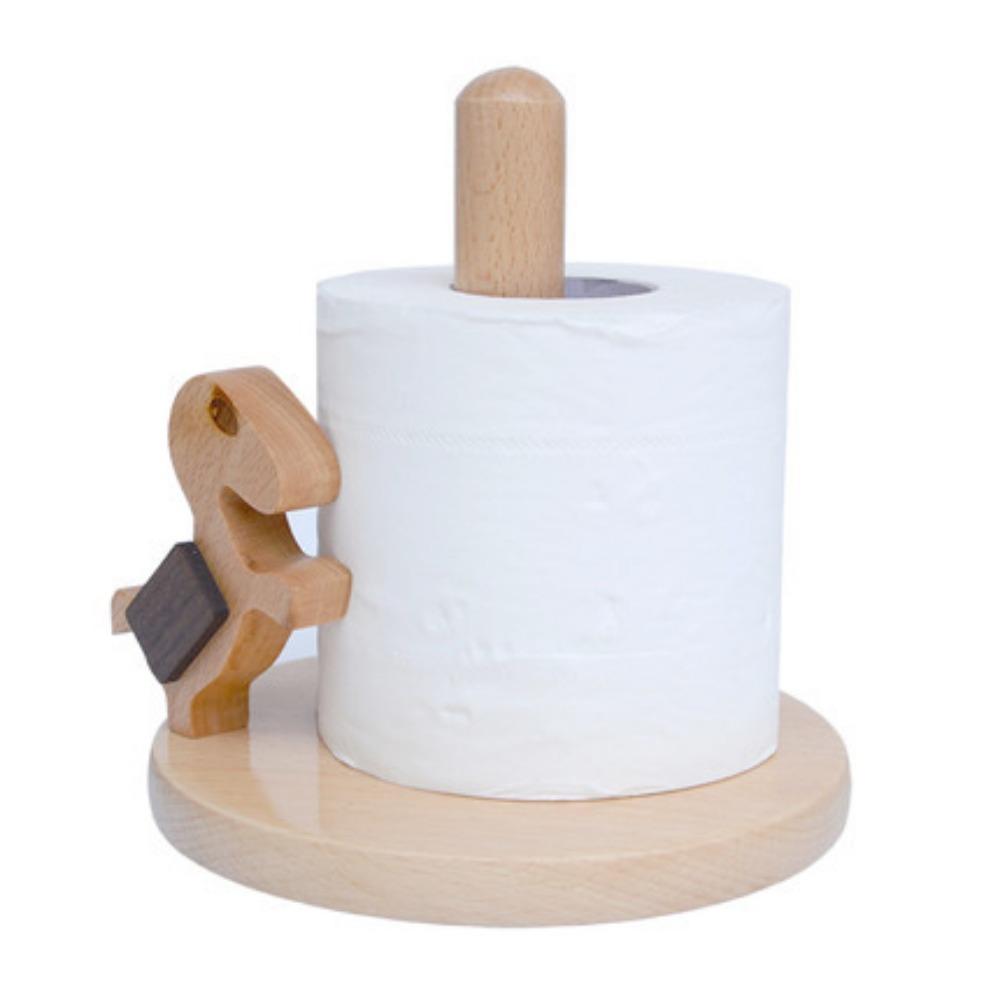 Vertical Cartoon Paper Towel Rack Durable Wooden Paper Roll Stand  Table Top
