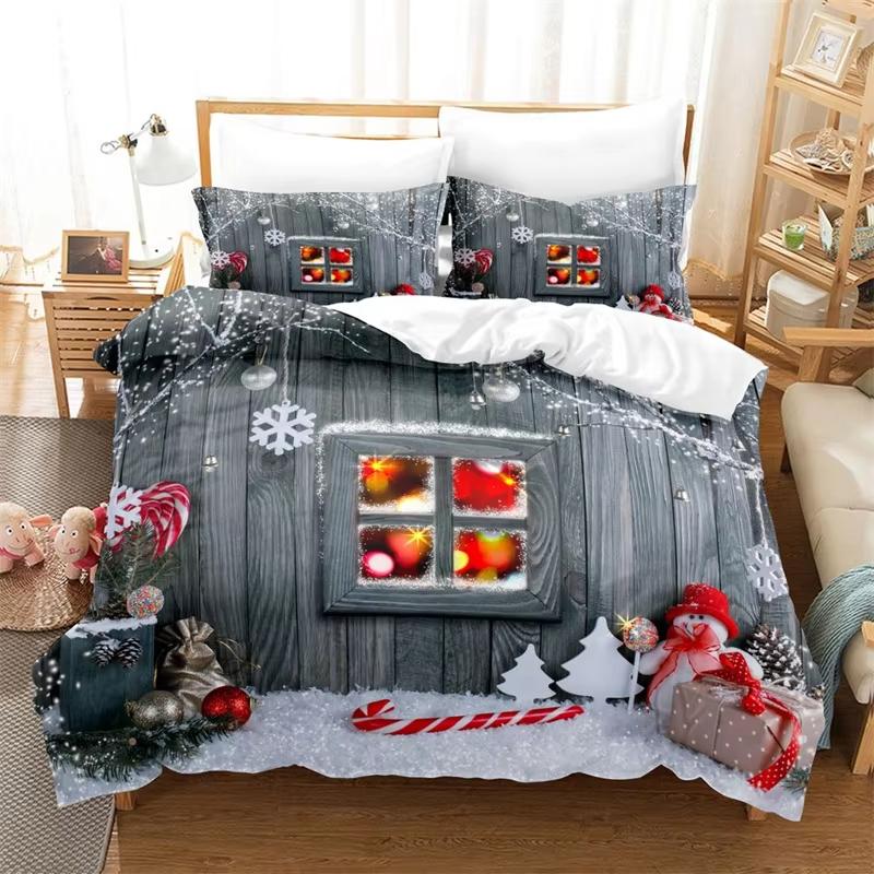 

Рождественский комплект пододеяльника Кинг Зимняя тема Мультяшный комплект постельного белья Микрофибра Санта Клаус Лось Карета Пододеяльник для девочки мальчика EU Single(135x200cm)