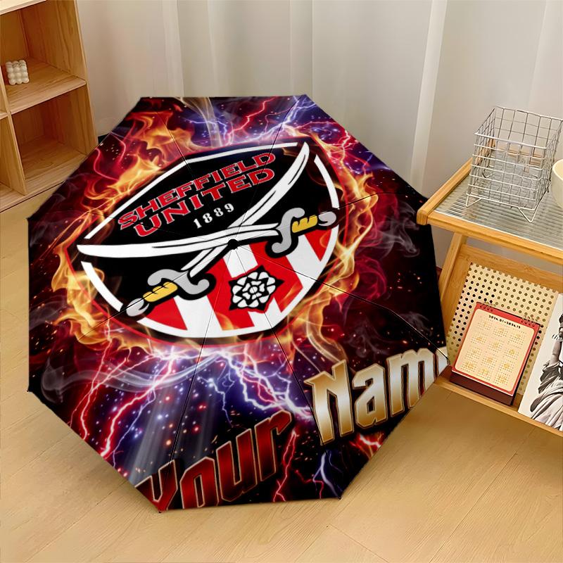Sheffield United FC Automatic 3‑Fold Umbrella 8‑Rib Windproof Folding Umbrella Sun Rain Protection For Outdoor Travel Daily Use