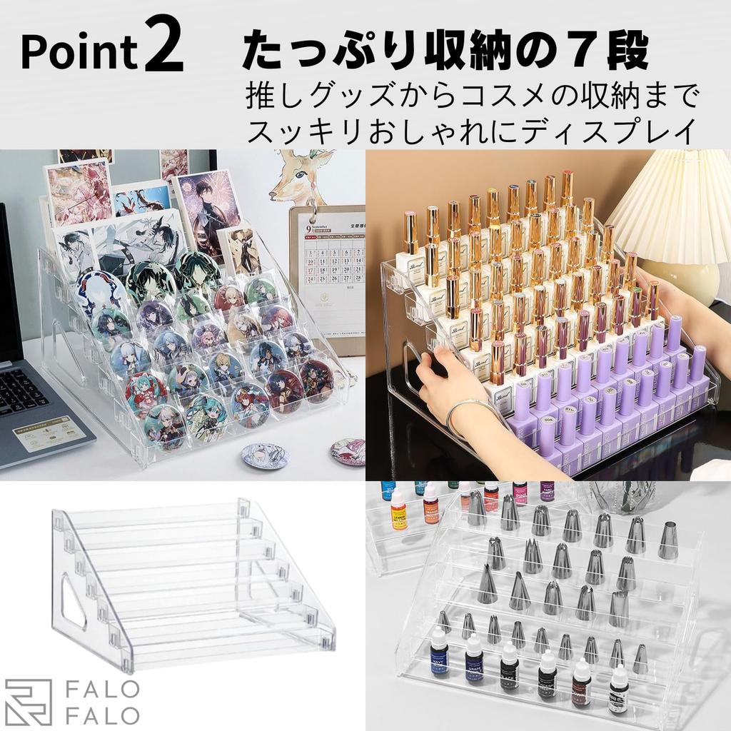 FALOFALO 7-Tier Figure Display Stand Set of 2 Acrylic Clear Cases Hina Shelf Cosmetics Exhibition Storage