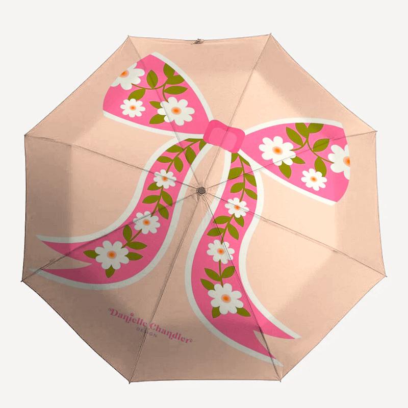 1pc Floral Bow Design Umbrella with Plastic Handle,Suitable for All Seasons Home Travel Outdoor Umbrellaptys31056