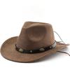 Western Suede Upturned Edge Western Cowboy Hat Men's and Women's Outdoor Travel Hat Rolled Brim Ethnic Style Top Hat Felt Hat