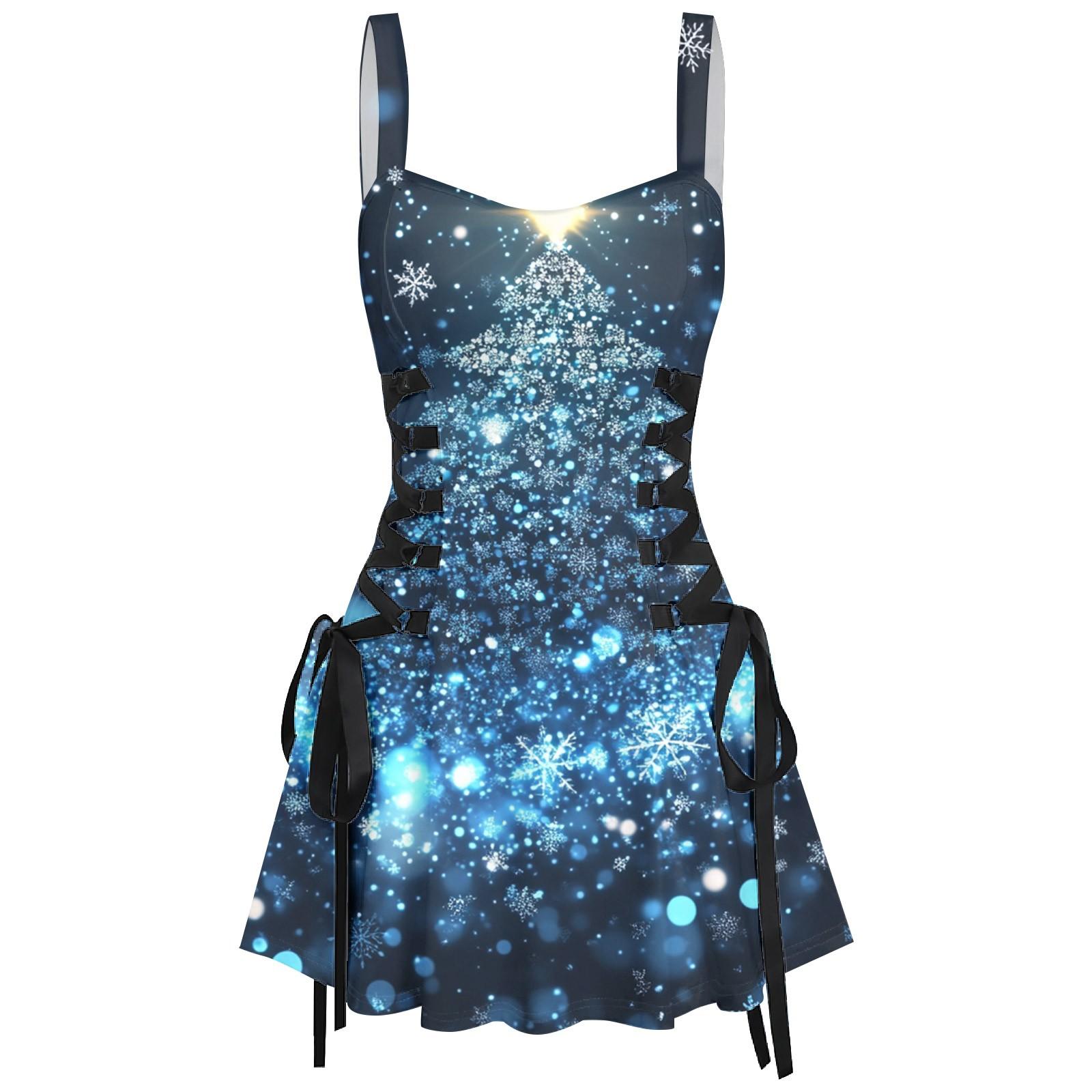 

Женское повседневное модное рождественское платье с сексуальным принтом на бретельках в стиле ретро с короткими юбками в стиле ретро M