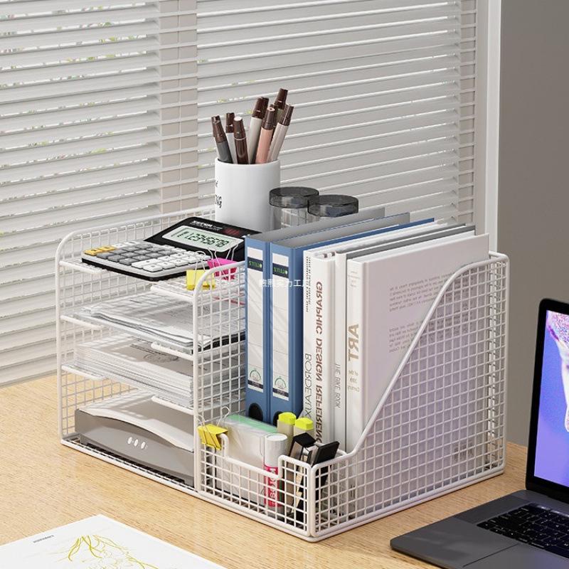 Multi-Layer Desktop Bookshelf Organizer: Large Capacity File and Paper Storage Rack