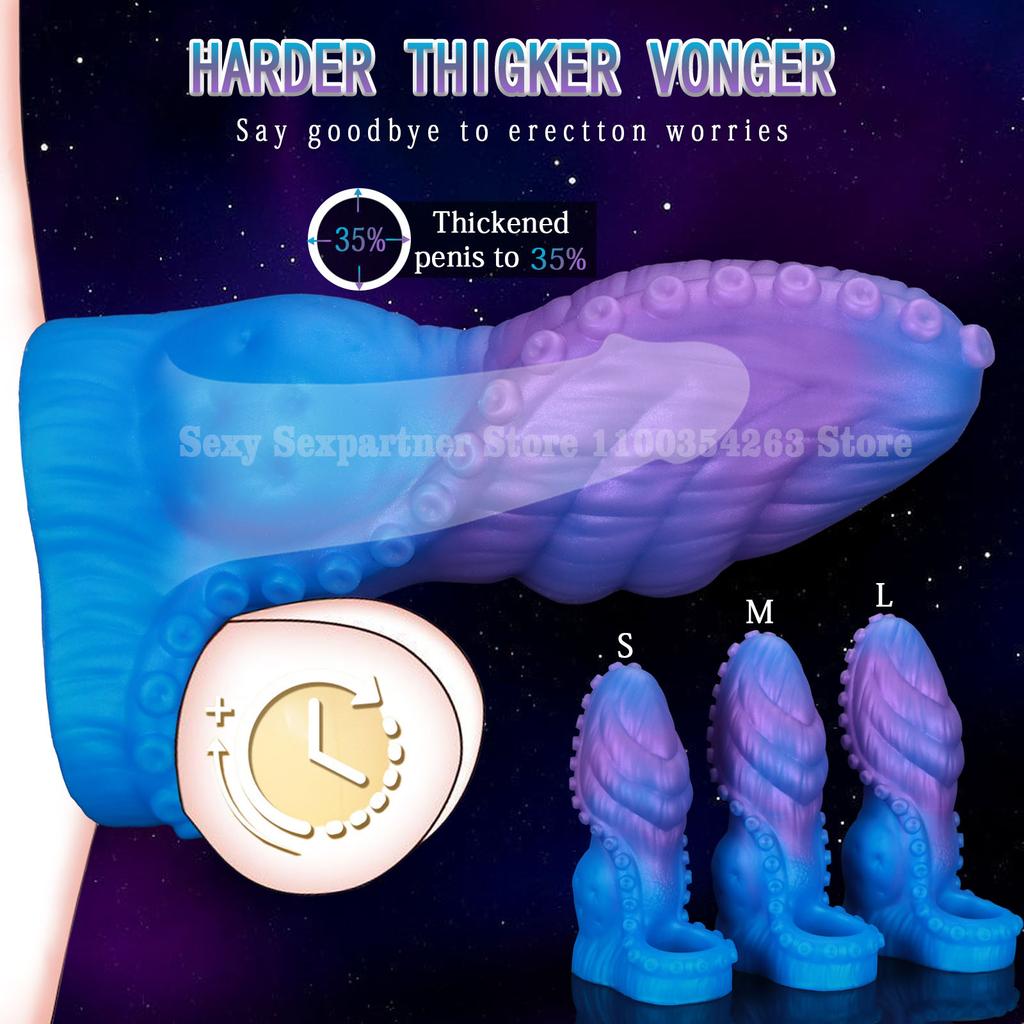 Silicone Tentacle Penis Sleeve Soft Reusable Dildo Condoms Penis Extender Enlargement Delay Ejaculation Sextoy For Men Cock Ring