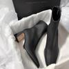 Square head thick heel elastic thin boots temperament versatile short boots 2025 autumn and winter new French soft leather high heels women