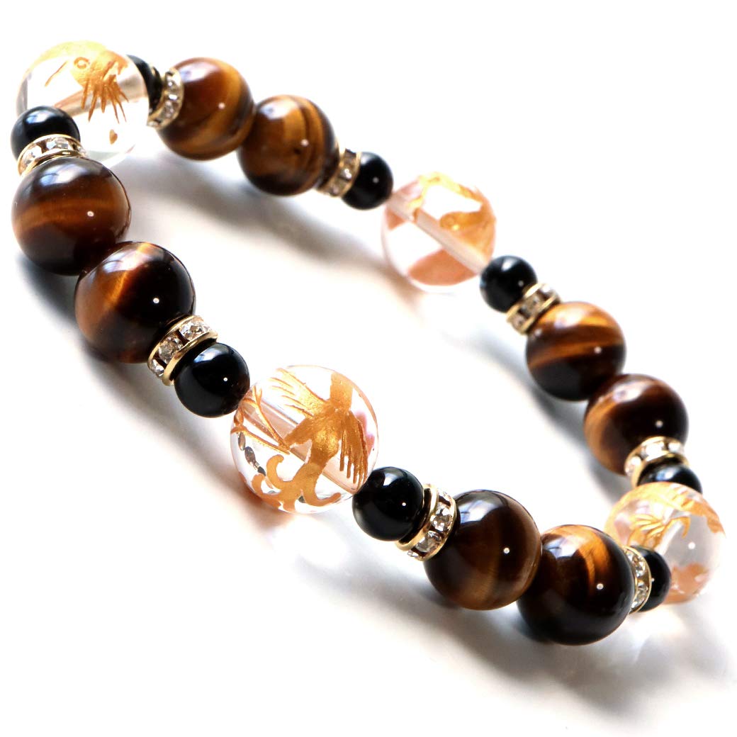 

Natural Stone Power Stone Bracelet Four Gods Crystal Uncarved Tiger Eye Onyx [GOLD STONE]