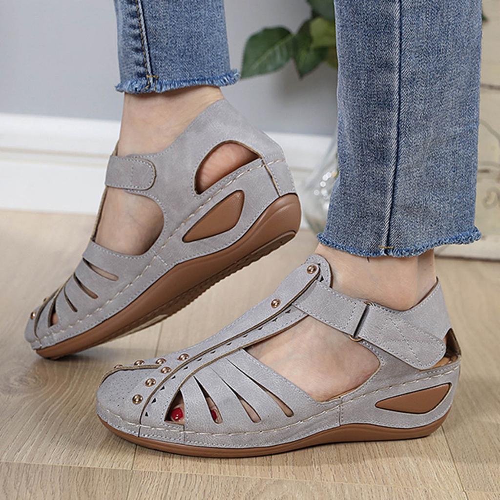 Womens Walking Sandals Size 8 Wide Women Summer Solid Hook Loop Casual Round Toe Wedges Comfortable Beach Sandalias De TacóN