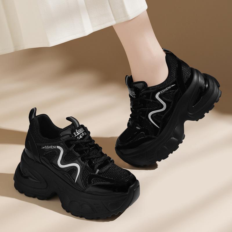 Genuine Leather Comfortable and High-end Dad Shoes for Women In Spring and Autumn New Versatile Thick Sole Lightweight Mesh Casual Sports Shoes